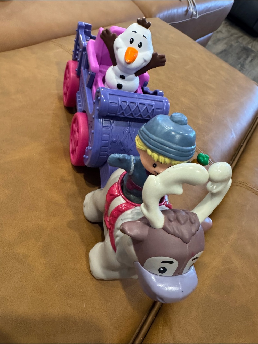 Little people sled with Sven, Olaf, kristoff